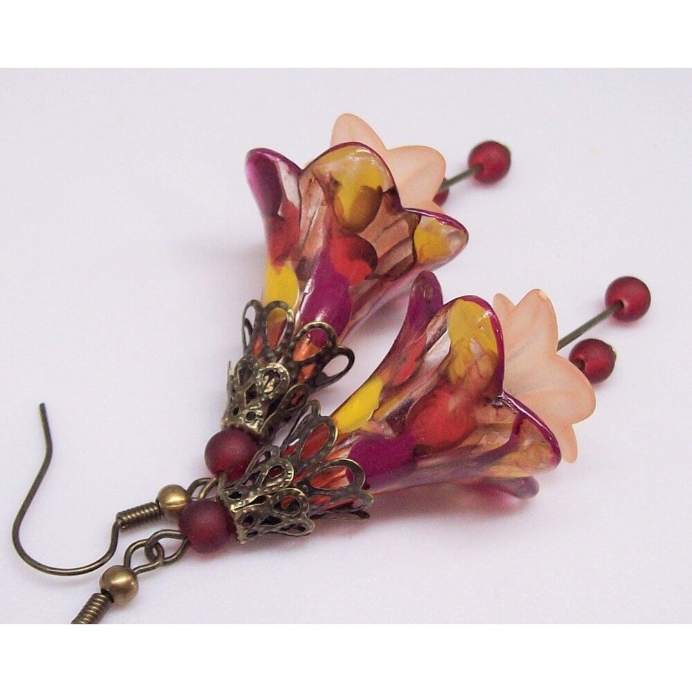 Autumn Earrings Art Nouveau, Antique Bronze, Hand Painted Artisan Crafted Autumn